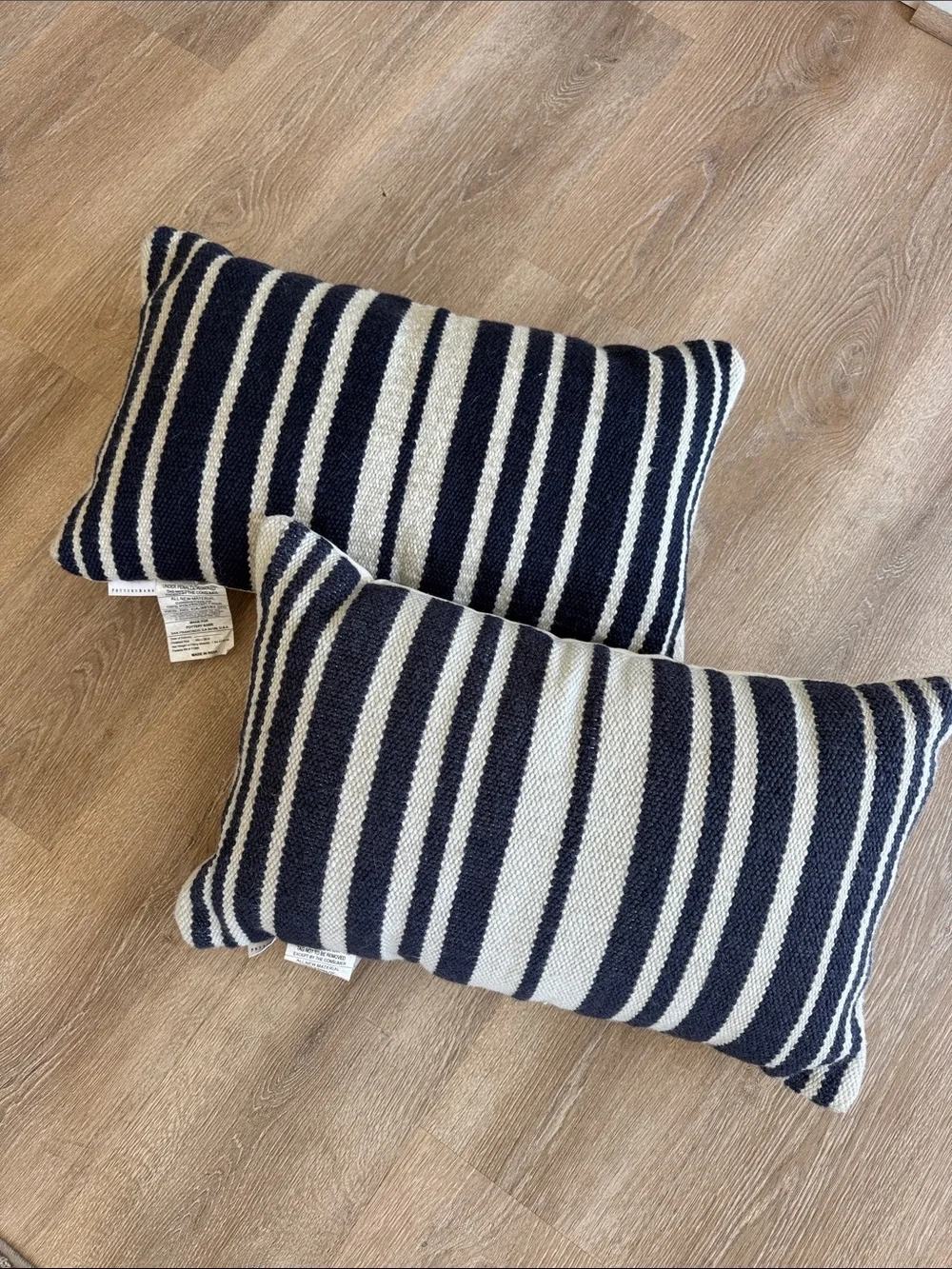 Set of 2 Pottery Barn Classic Striped Handwoven Indoor/Outdoor Lumbar Pillows